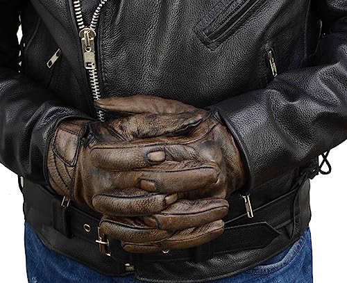 Brown Leather Motorcycle Gloves with Gel Palm D5413