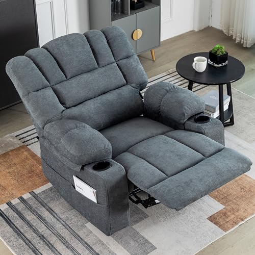 Oversized Chenille Manual Recliner Chair Grey F19628