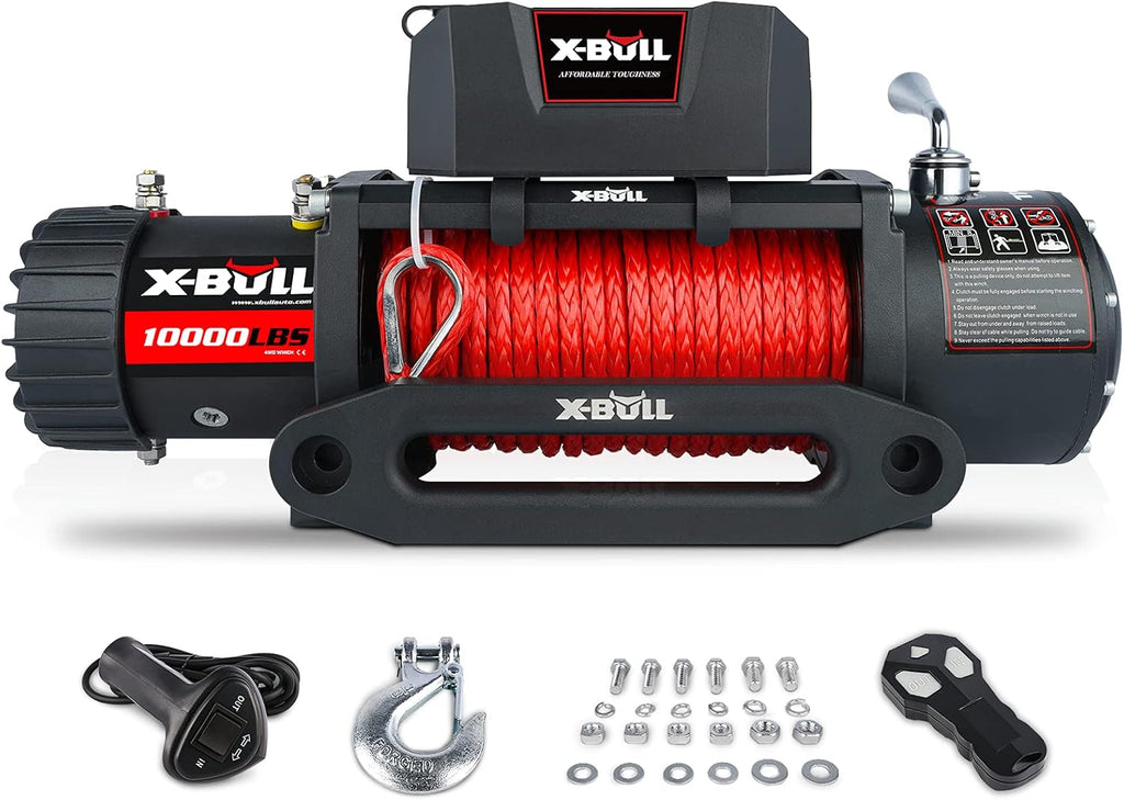 12V 10000 lb Synthetic Rope Electric Winch with Hawse Fairlead T315770