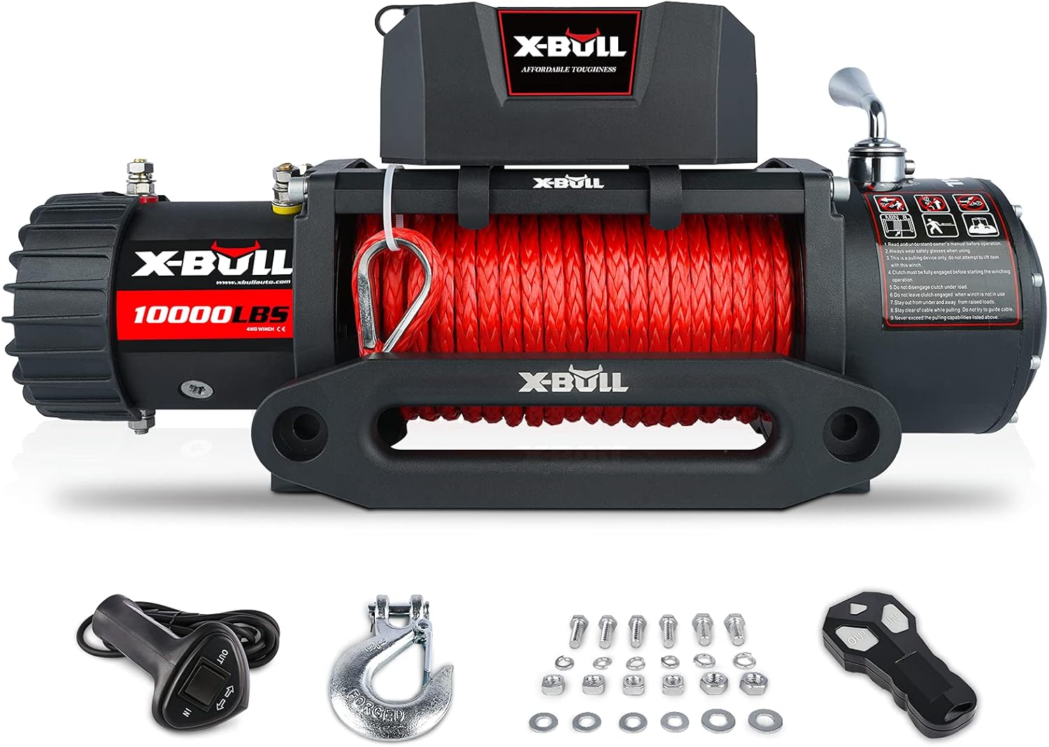 12V 10000 lb Synthetic Rope Electric Winch with Hawse Fairlead T315770