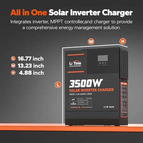 3500W Pure Sine Wave Solar Inverter Charger, 48V DC to 120V AC, Built in 80A MPPT Charge Controller J893