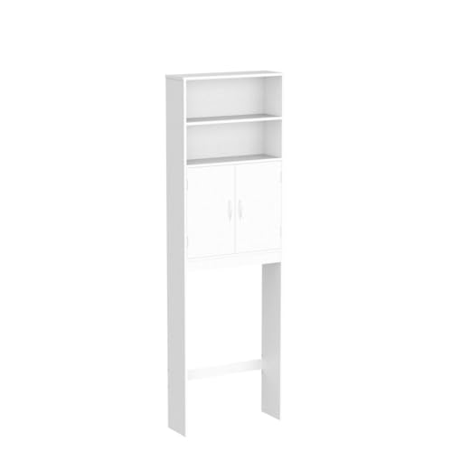 White Over The Toilet Storage Cabinet with Adjustable Shelves and Double Doors, 77 in H N5151