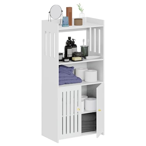 White 4-Tier Small Floor Cabinet with Door D8147