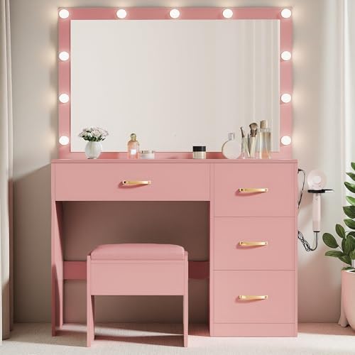White Vanity Desk with LED Mirror and 4 Drawers T668