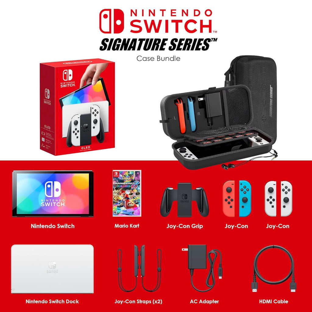 OLED Model Mario Kart 8 Deluxe Bundle with Extra Joy-Con (Red/Blue), Dock, Grips, Straps, Case and Earphones E14390