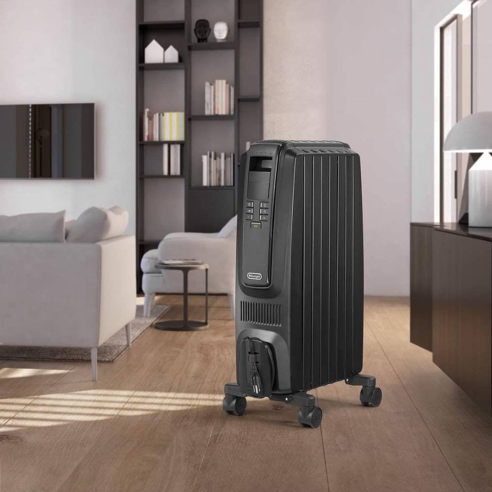 Oil-Filled Radiator Space Heater, Quiet 1500W, Adjustable Thermostat, 3 Heat Settings, Timer O167430