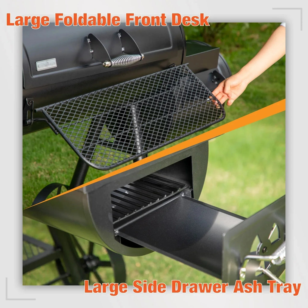 Charcoal Grill with Offset Smoker 941 sq.in. Extra Large BBQ Grill Black M711