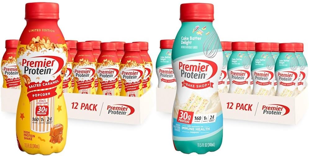 12 Pack Premier Protein Shake Salted Caramel Popcorn and Cake Batter 30g Protein 1g Sugar W646441