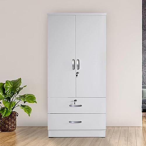 White 2-Door Wardrobe Armoire with 2-Drawers G73066