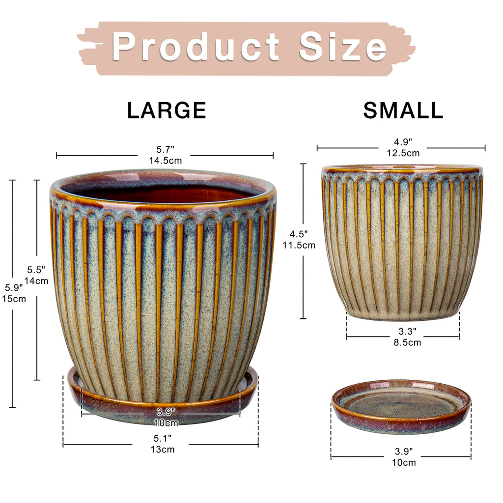 2 Pcs Ceramic Plant Pots with Saucer I229981