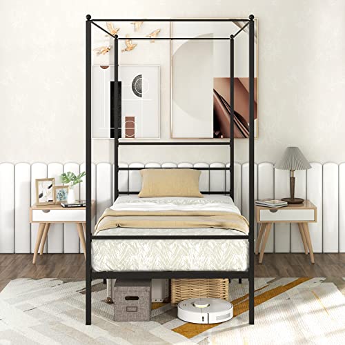 Queen Metal Canopy Bed Frame with Slats Support G298314