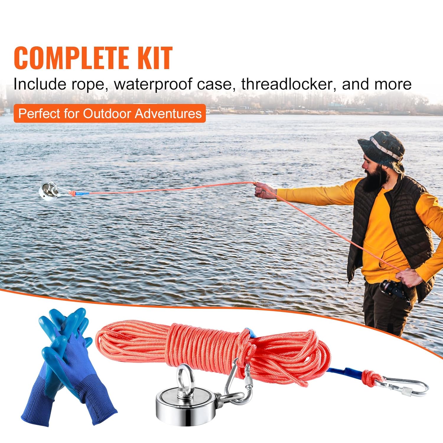 1200 LBS Double Sided Neodymium Magnet Fishing Kit with 65 FT Rope O4083