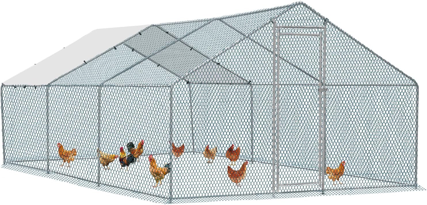 20 x 10 ft Metal Chicken Coop with Waterproof Cover W5910