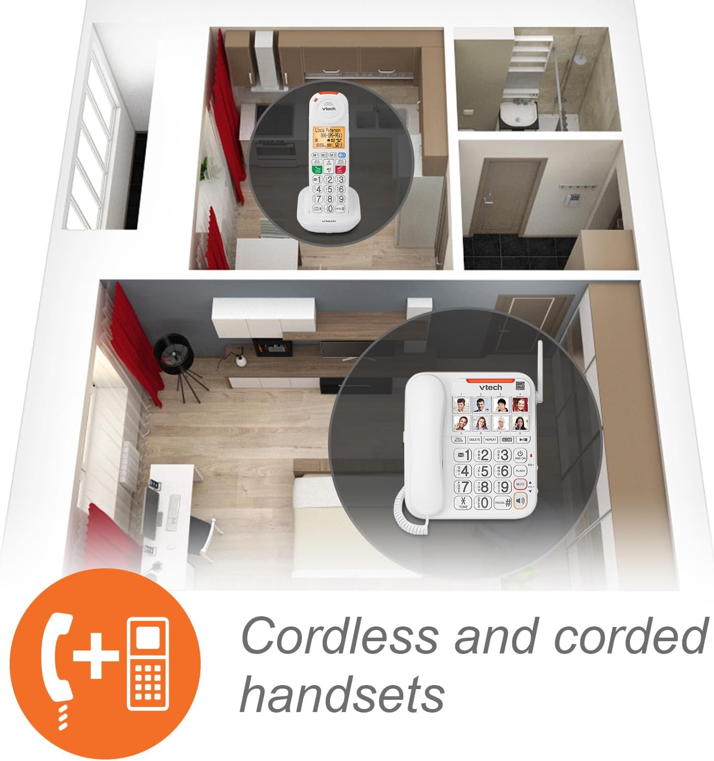 White Corded/Cordless Senior Phone with Answering Machine V681709