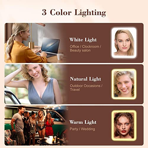 Purple Travel Makeup Mirror with 64 LED Lighted Vanity Mirror 1X 3X 7X Magnification Tri-Fold Compact Mirror Touch Light Rechargeable P629