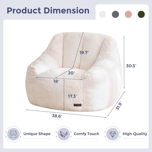 Beige Faux Fur Bean Bag Chair with Back Support L596304