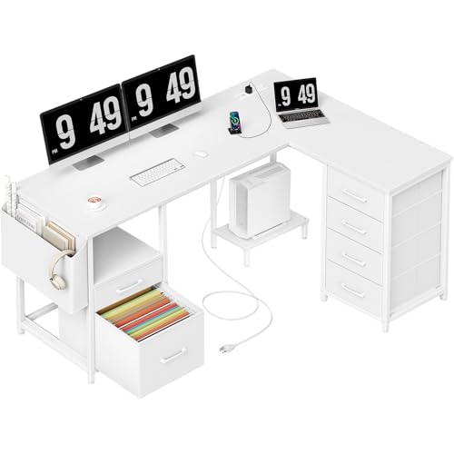 Black L Shaped Corner Computer Desk with 6 Fabric Drawers Y819
