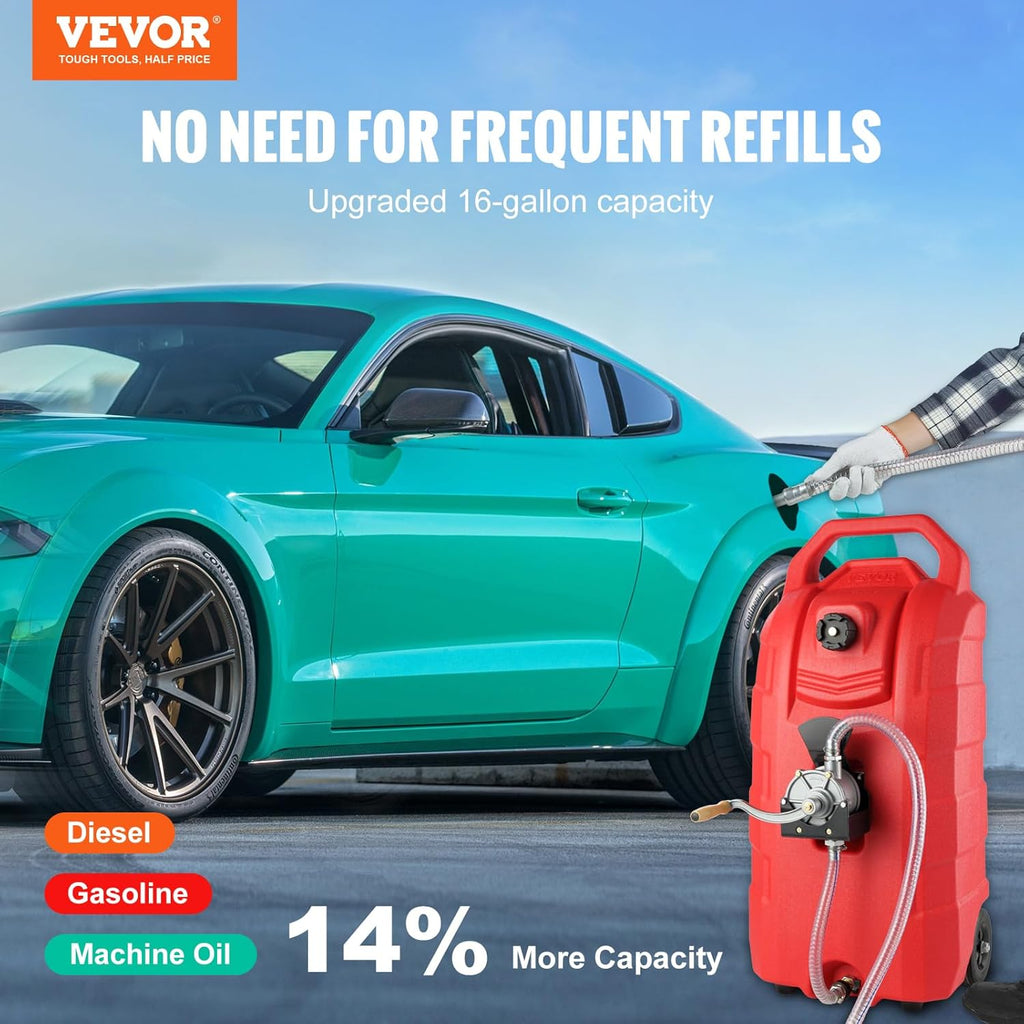 16 Gallon Fuel Caddy with Hand Pump Rubber Wheels X6586