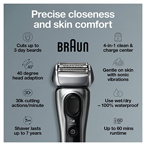Electric Foil Shaver with Precision Beard Trimmer, Cleaning & Charging SmartCare Center, Galvano Silver K72182