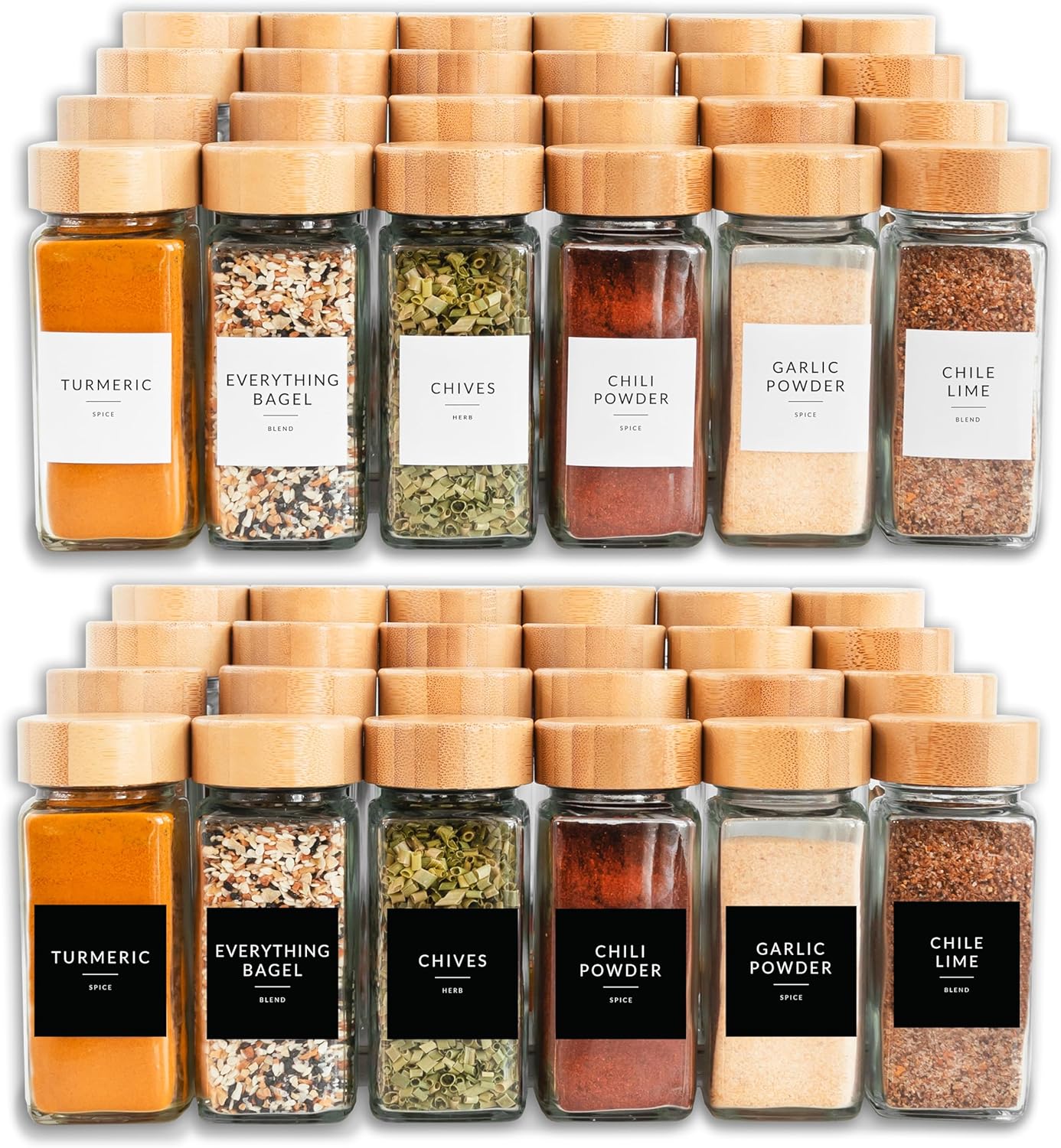 24 Glass Spice Jars with Bamboo Lids and Labels K975217