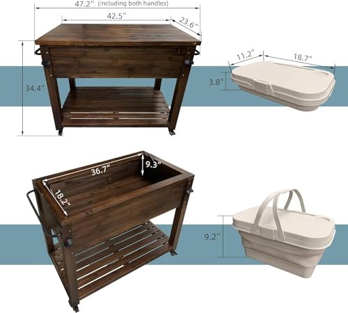 100-Quart Wooden Patio Cooler with Wheels B728158