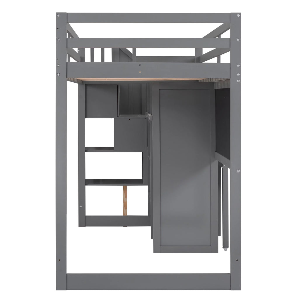 Grey Twin Size Wood Loft Bed with Desk and Storage L789126