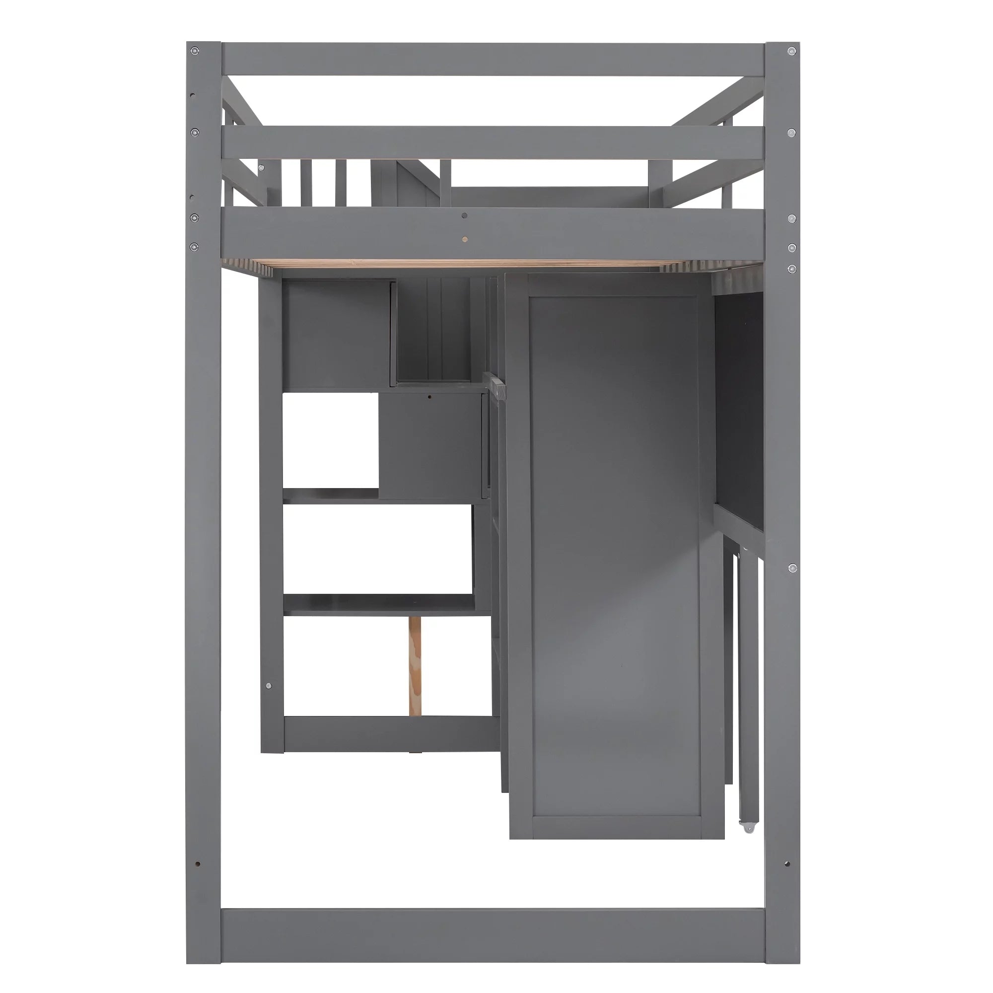 Grey Twin Size Wood Loft Bed with Desk and Storage L789126