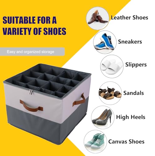 Grey Fabric Shoe Storage Bins for Closet, 16 Pairs Z660