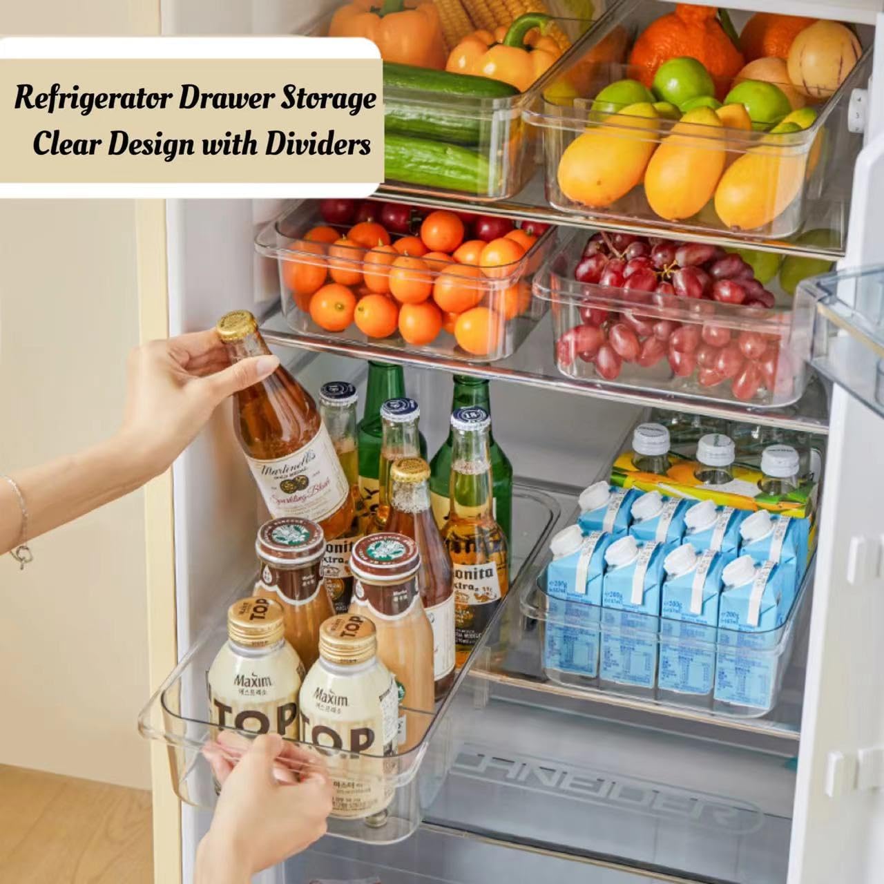 2 Set Clear Plastic Refrigerator Drawer Organizer with Dividers I54583