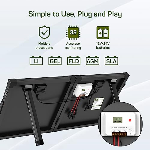 100 Watt 12 Volt Portable Solar Panel Suitcase with 30 Amp PWM Charge Controller I61952