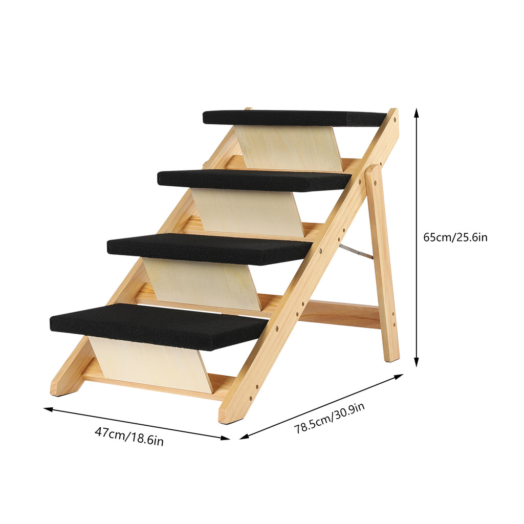 Pet Stairs Foldable Pine Wood Natural Black V68854