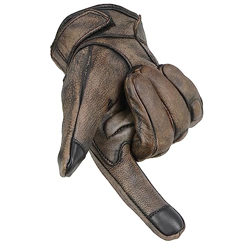 Brown Leather Motorcycle Gloves with Gel Palm D5413