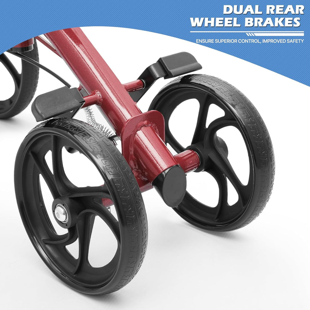 Compact All Terrain Knee Scooter with Dual Braking System, Red U513