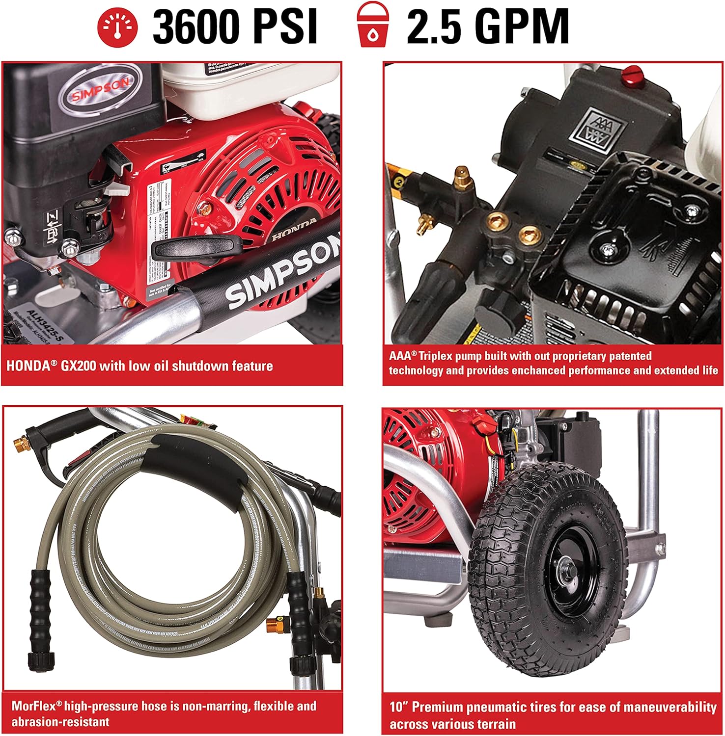 Aluminum Gas Pressure Washer, 3600 PSI @ 2.5 GPM M113016
