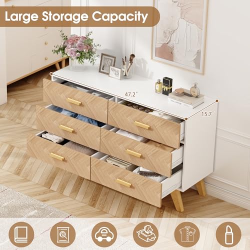 Rustic Brown Wooden 6 Drawer Dresser N270152