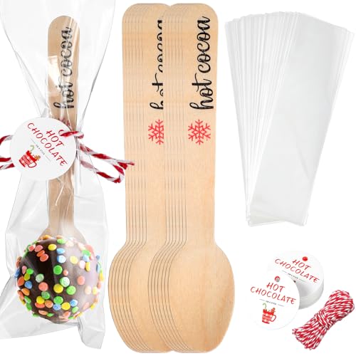 100 Set Christmas Wooden Spoons with Tag Bag Rope R692