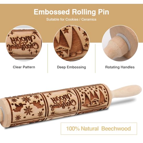 Wooden Embossed Rolling Pin L60436