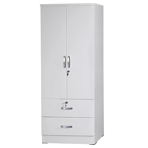 White 2-Door Wardrobe Armoire with 2-Drawers G73066