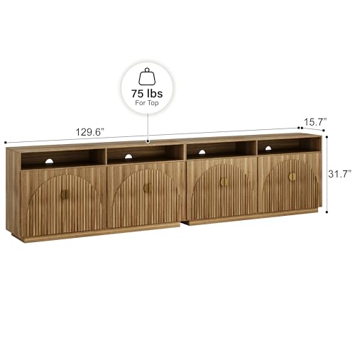 65 Inch Fluted Buffet Cabinet with Storage Caramel Brown L4490