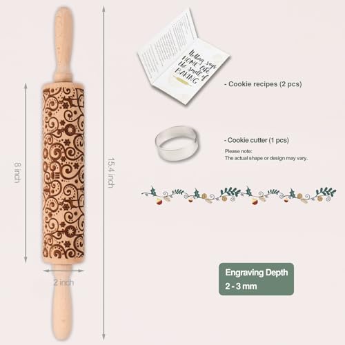 Wooden Embossed Rolling Pin L60436