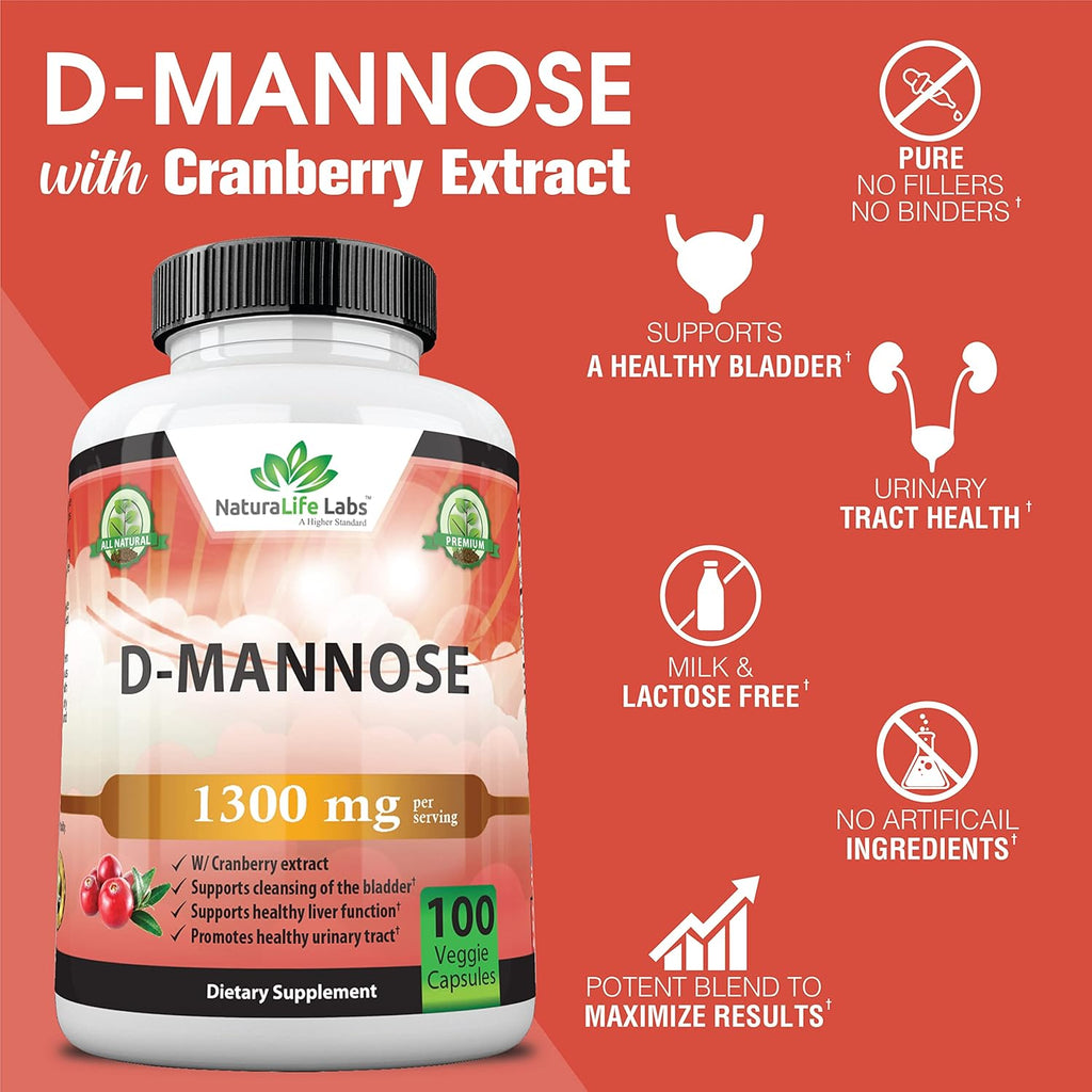 100 Veggie Capsules D-Mannose 1,300 mg with Cranberry Extract J137679