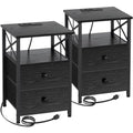 Dark Grey Nightstand Set 2 with Fabric Drawers and Charging Station A657577