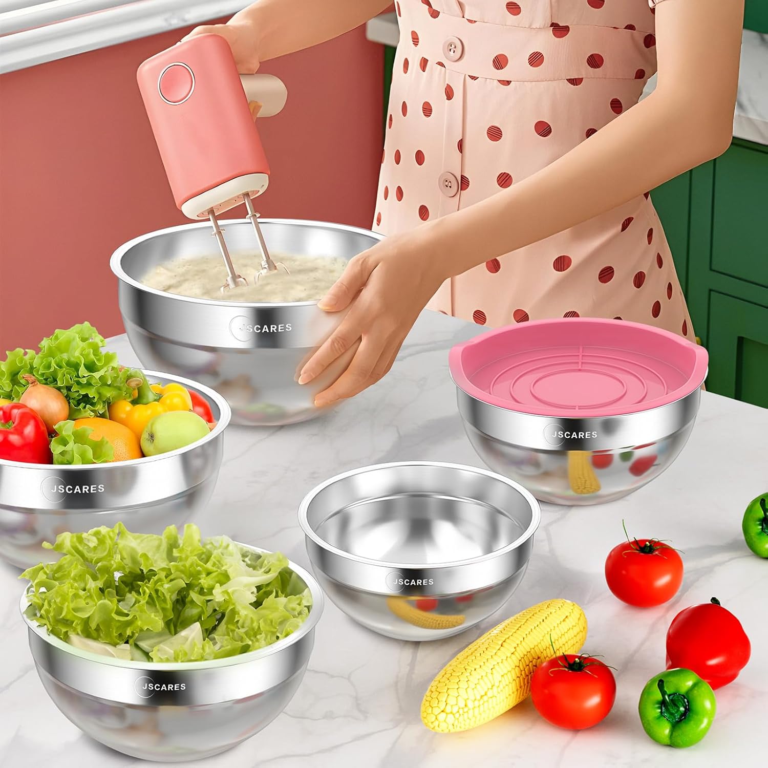 5 Piece Stainless Steel Mixing Bowls with Lids Set B2022