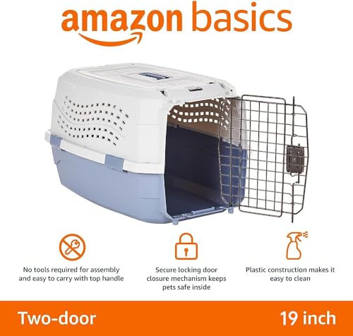 2-Door Top-Load Hard-Sided Pet Travel Carrier, Gray & Blue, 22.8"L x 15.0"W x 13.0"H T797354