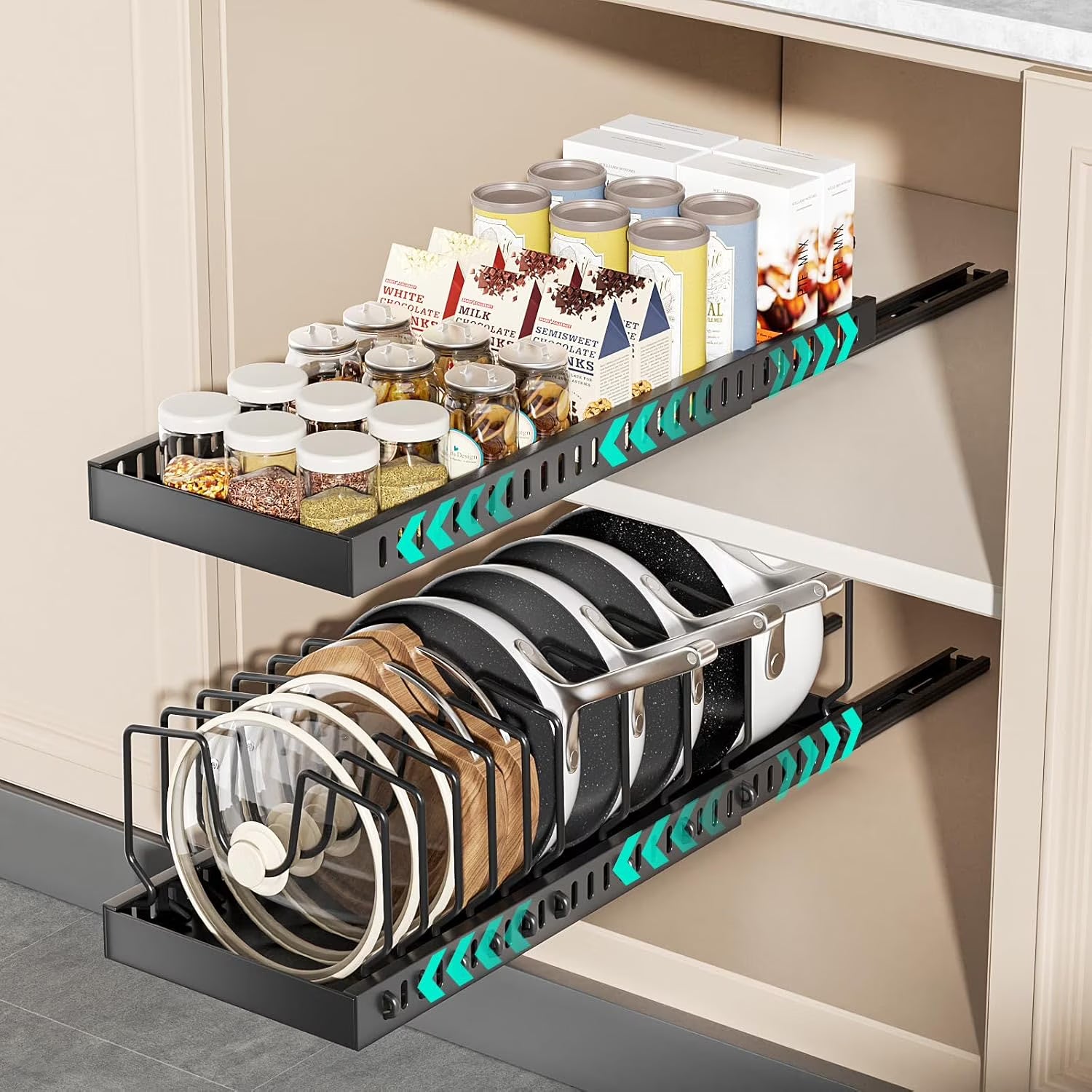 2 Pack Expandable Pull Out Cabinet Organizer with 10 Adjustable Dividers O964370