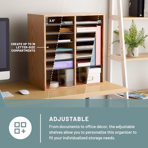 Wooden Paper and Mail Organizer with Adjustable Shelves Q548