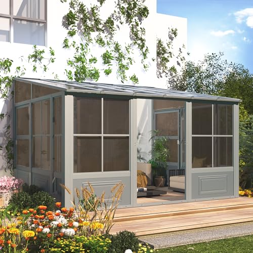 10' x 16' Aluminum Frame Polycarbonate Roof Sunroom with Sliding Doors X365