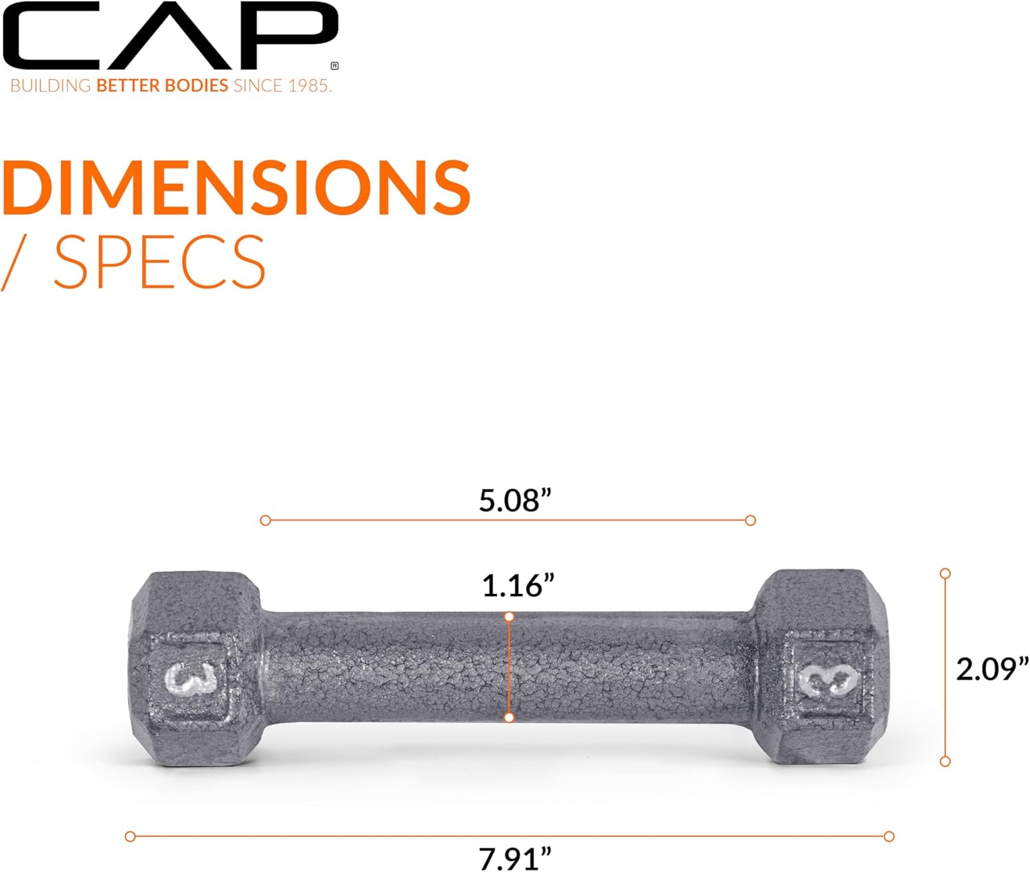 3 lb Cast Iron Hex Dumbbell Pair S4321