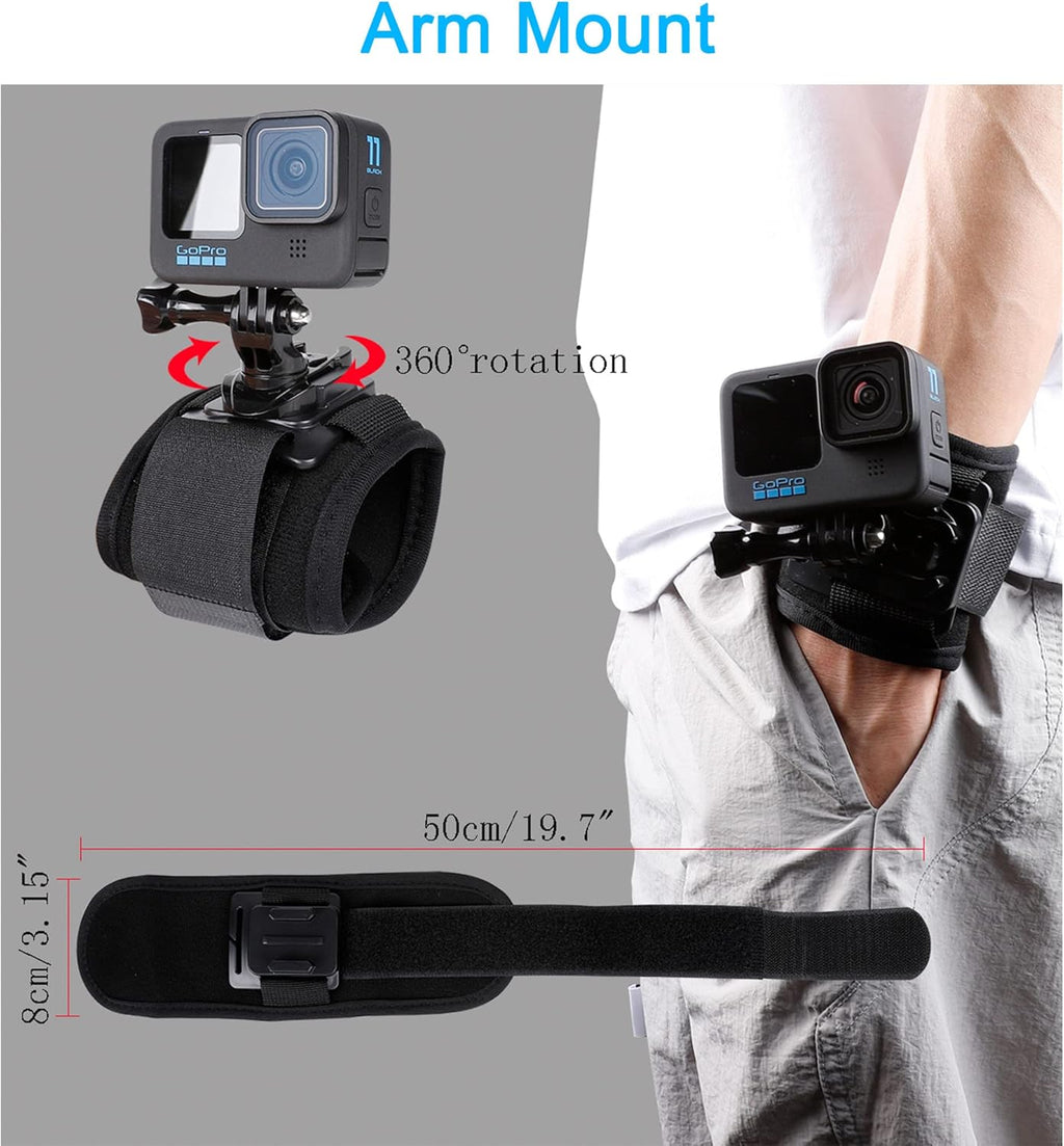 Quick Release Head Strap Mount + Chest Mount Harness + Backpack Clip Holder + 360° Rotating Wrist Strap R416