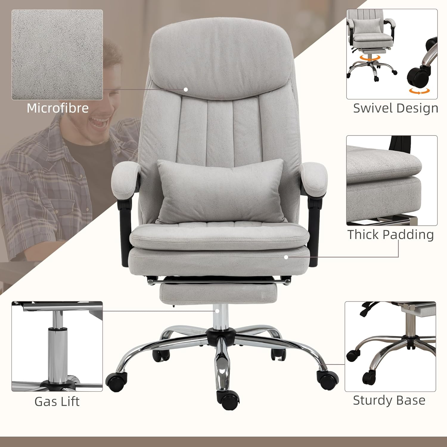 Light Gray Swivel Reclining PU Leather Office Chair V612054